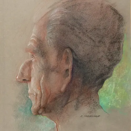 Els Noordhof  - framed pastel "Portrait of older man: H-245 W-210