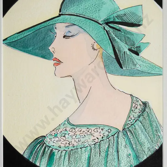 Lindsay G Kennett 1929 - framed ink & watercolour "Hat" H-280 W-200
