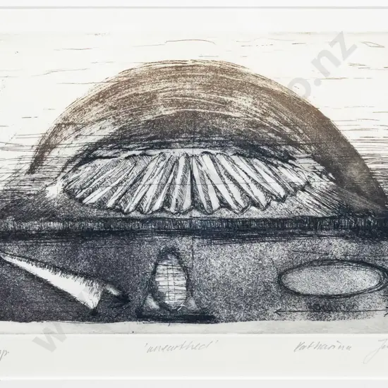 illegible signature '94 - framed etching 12/12 "unearthed" H-160 W-240 (underside of glass needs a clean)