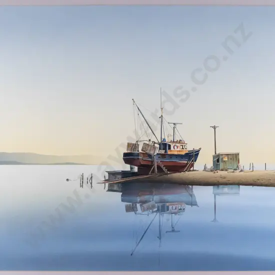 unsigned - framed watercolour - fishing boat, portage H-440 W-570
