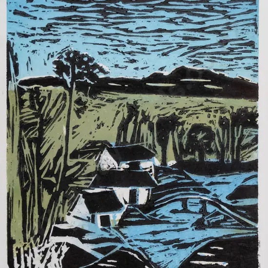 M Laube 2003 - framed wood block print -landscape H-240 W-200