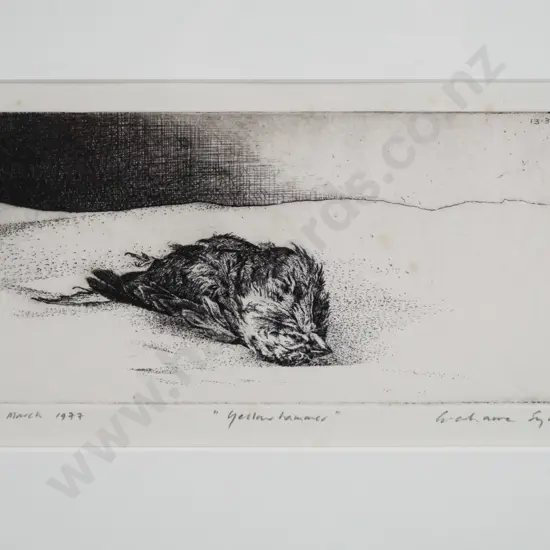 Grahame Sydney 1977 - framed etching A/P "yellow hammer" H-90 W-200 (very slight foxing)