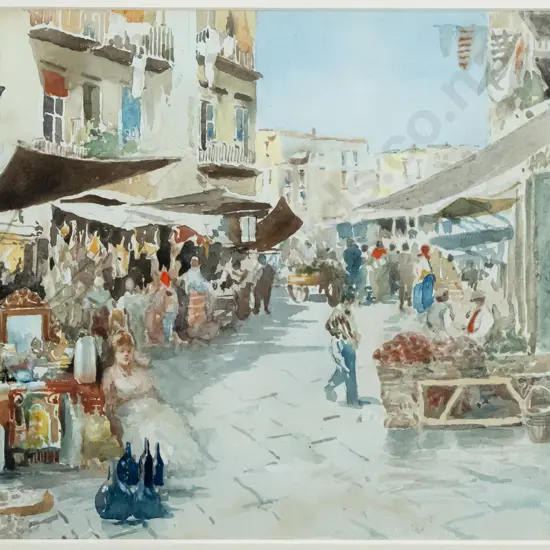 Michele Capuano - framed watercolour - street scene H-220 W-300