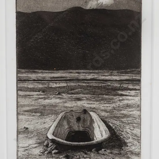 Grahame Sydney June 1980 - framed etching 2/25 "Dogtrials" H-140 W-105