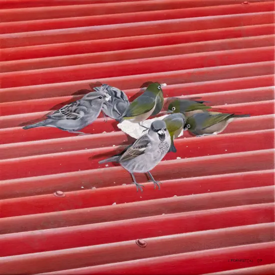 I Formston '07 - oil on box canvas - birds feeding H-380 W-380