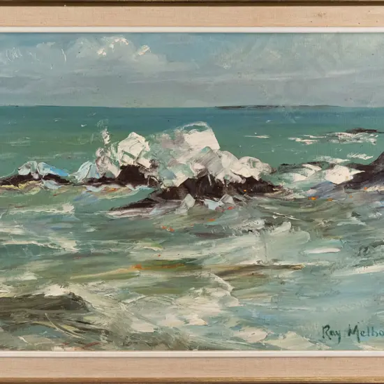 Ray Melhop - framed oil "Riverton Rocks" H-290 W-390