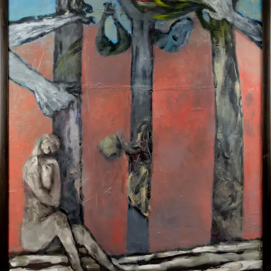 unsigned framed oil on canvas  - seated person H-1070 W-890