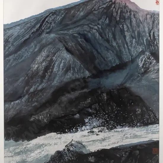 framed Asian watercolour - landscape H-810 W-710