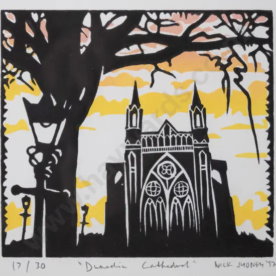 Nick Sydney '97 - framed ltd edition print 17/30 "Dunedin Cathedral H-140 W-150