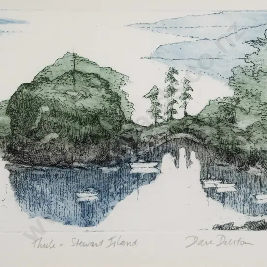 Dave Duston '88 - framed etching 4/40 "Stewart Island" H-130 W-200