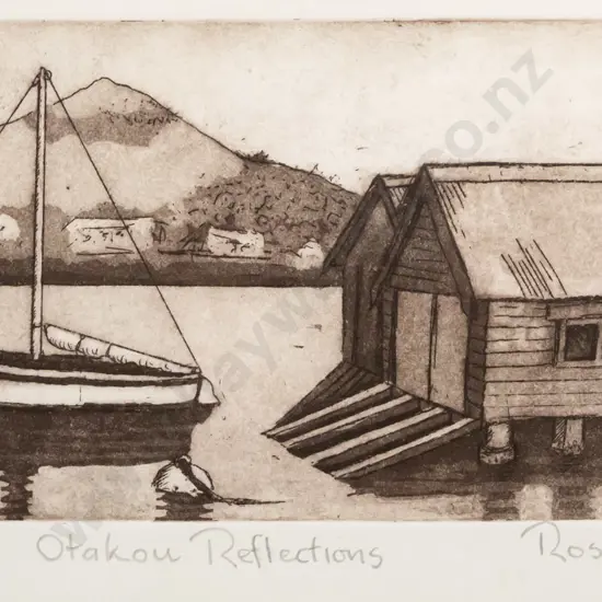 Ross Cowie - framed ltd edition print 4/15 "Otakou reflections" H-120 W-240