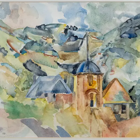 Rodney Hamel '84 -framed watercolour "Roslyn Post Office II" H-220 W-330