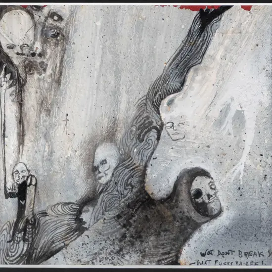 unsigned (James Robinson?) framed mixed media "Wot Dont Break..." H-135 W-135