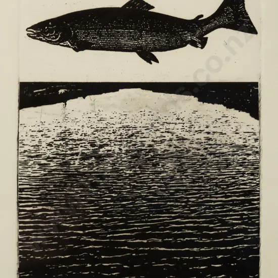Inge Doesburg '95 - framed etching 23/30 "Fish out of water II" H-140 W-105