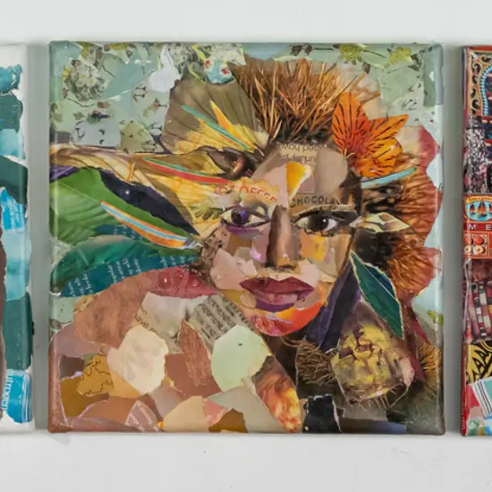 Tania Brady - collage tryptic on boxed canvas - various women Each H-200 W-200