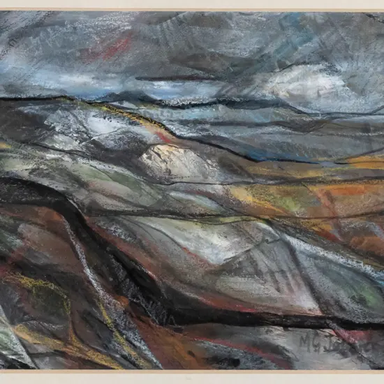 illegible signature - framed mixed  media - landscape H-125 W-180