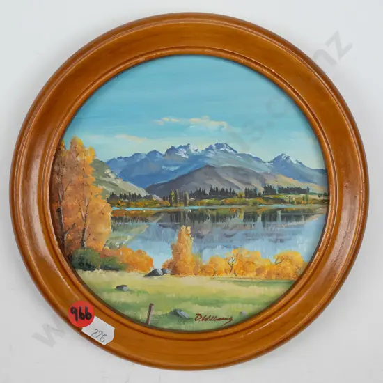Douglas Williams - framed oil "Lake Hayes" Dia 140
