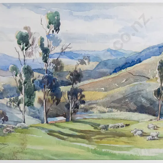 Myra Thompson - framed watercolour - landscape H-260 W-370
