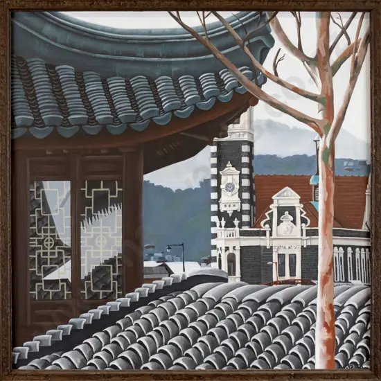 Marie Reid - framed acrylic on canvas "Sisters"