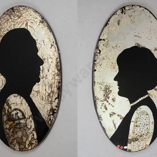 Mary McFarlane '03 - pair of mixed media on mirrors "Rex and Diane" Each H-760 W-450