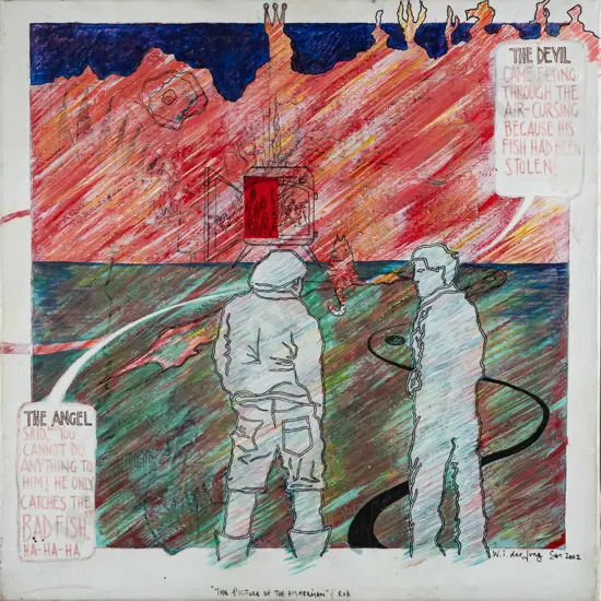 W.i.der Jung 2002 - boxed mixed media on canvas "The Picture of the Fisherman" H-320 W-320