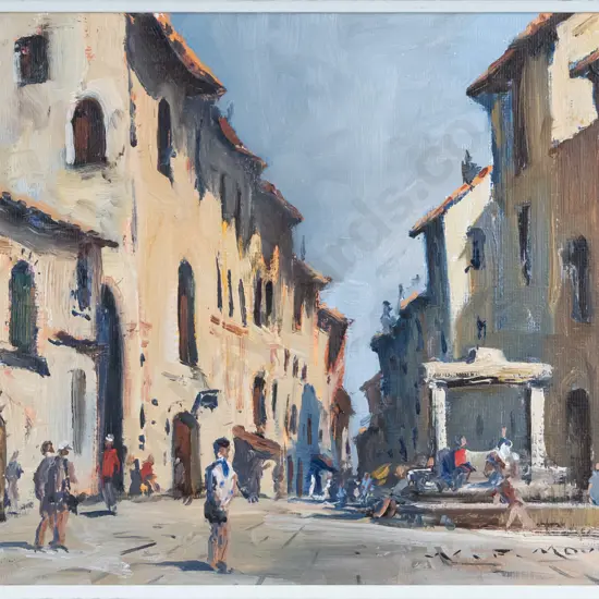William Moore - framed oil "Afternoon Light, San Gimignano Tuscany" H-230 W-300