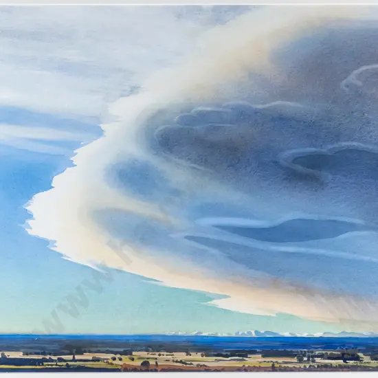 AA Deans 1994 - framed watercolour - clouds and landscape H-400 W-460