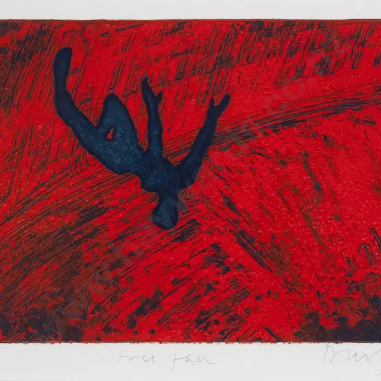 illegible signature - framed etching A/P "Free Fall" H-130 W-170