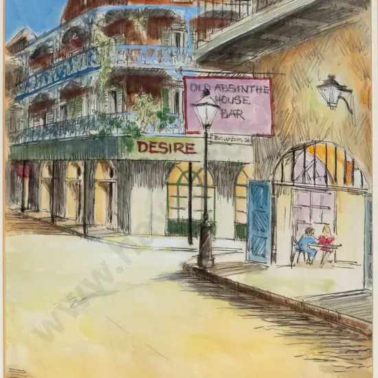 Lee Tucker - framed ink and watercolour - street scene H-330 W-260