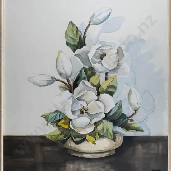 Florence Luxford - framed watercolour - mangnolias H-620 W-540