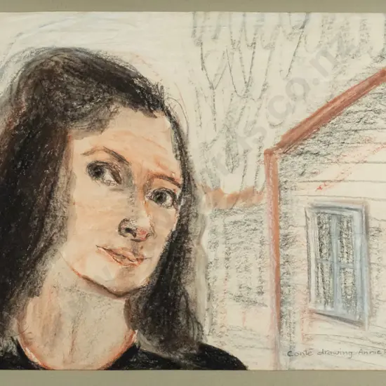 Annie Baird '74 - framed conte - portrait (framing needs attention) H-280 W-420