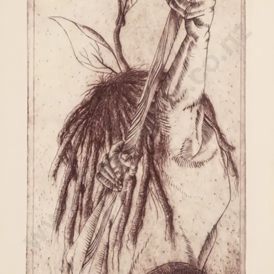 illegible signature 1986 - framed etching IMP - portrait H-380 W-110