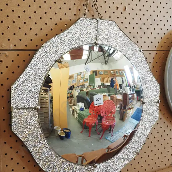 convex wall mirror with crushed glass surround