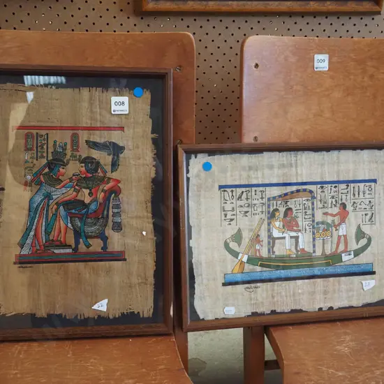 2x framed Egyptian souvenir paintings on papyrus