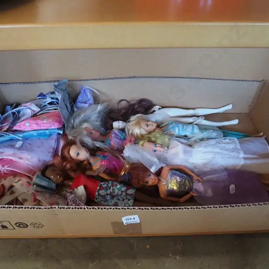 box of toys dolls and clothing