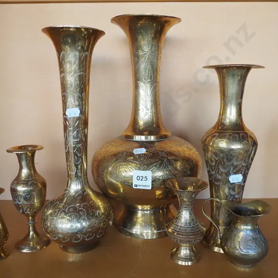 assorted brass vases, small creamer H-310