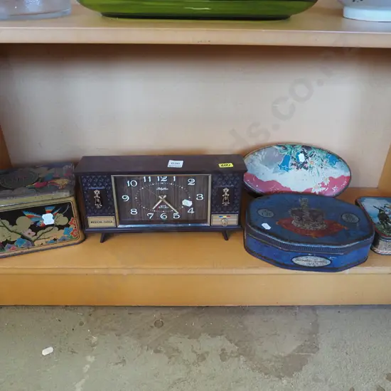 vintage tins, retro musical clock radio