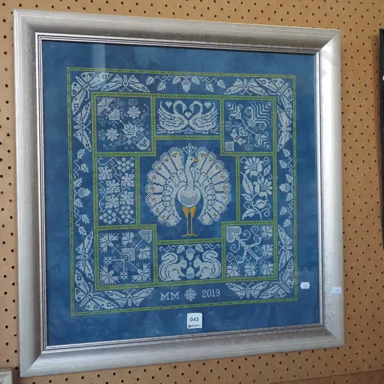framed peacock needlework