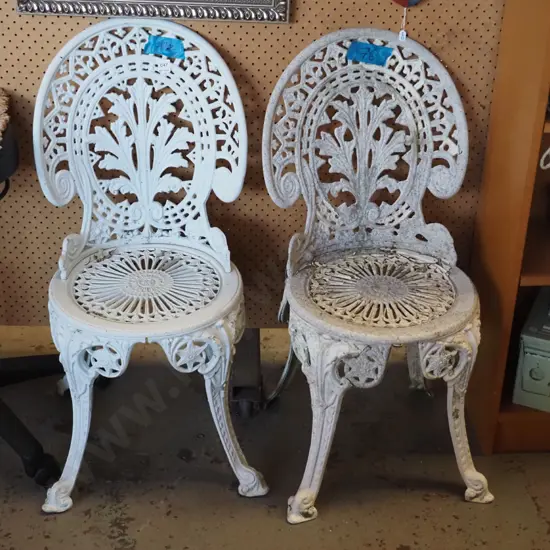 2x white alloy outdoor chairs