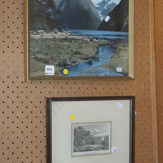 framed photo print - Mitre Peak, small etching - yellow dots