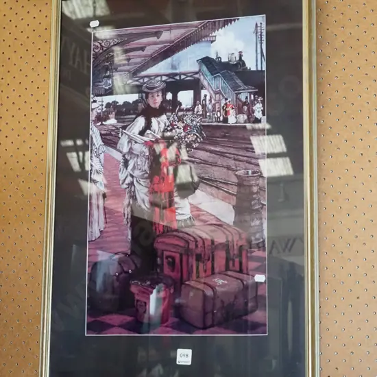 framed Tissot print - Waiting at the Station