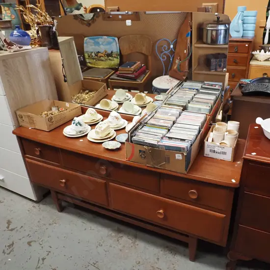 mid-century 5 drawer mirror back dresser H-1290 W-1350 D-430