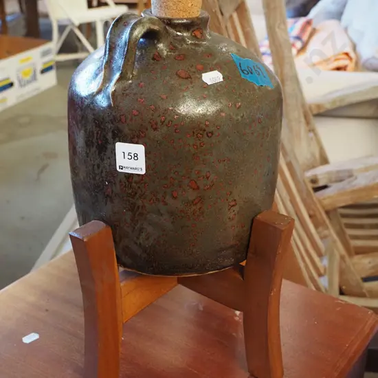 studio pottery stoppered bottle on stand