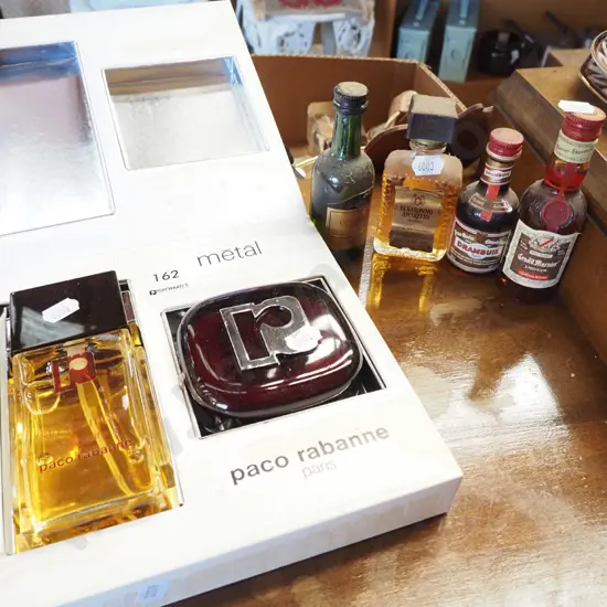 Paco Rabanne toiletry set, spirit miniatures etc