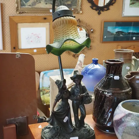 reproduction cast metal figural table lamp