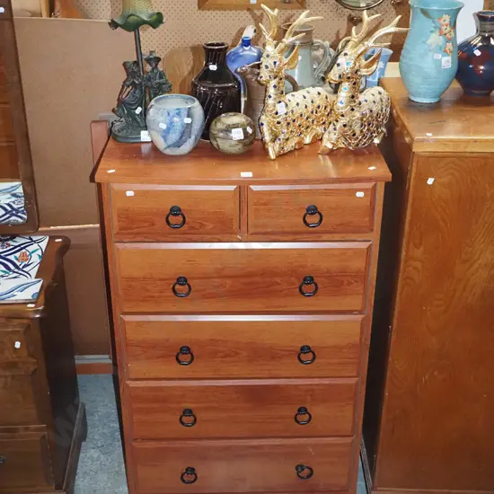 mdf faux wood veneer 6 drawer tallboy H-1040 W-660 D-390