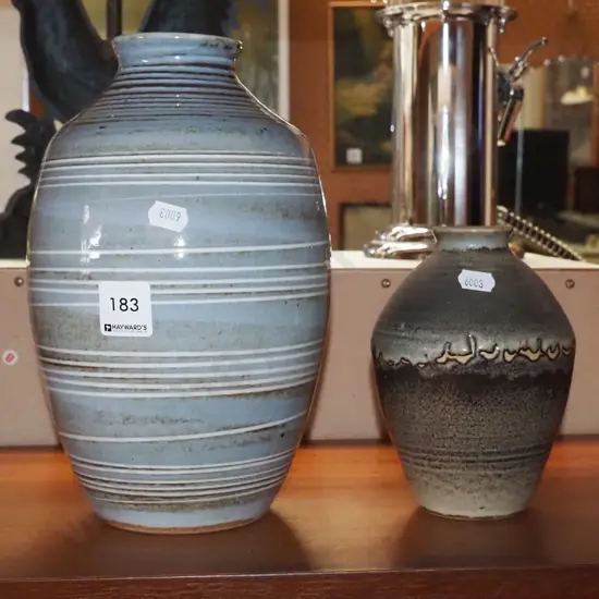 2x studio pottery vases Tallest H-240