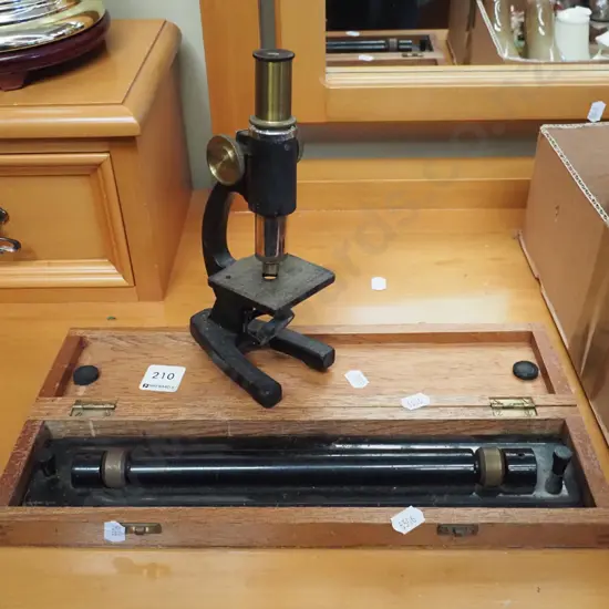 vintage cased measuring ruler, small microscope