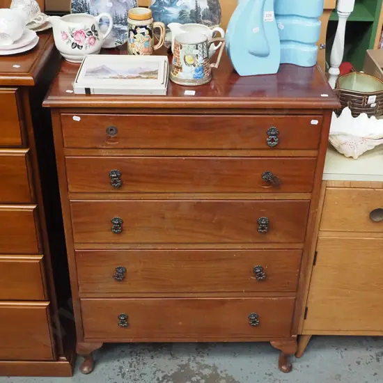 mahogany cab leg 5 drawer tallboy - missing 1 handle - some fading to varnish