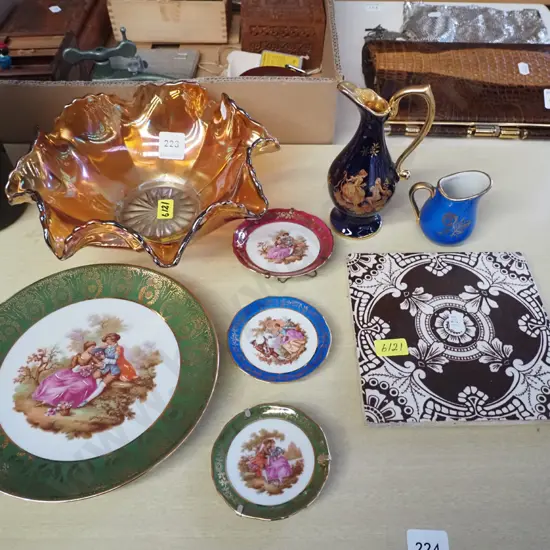 carnival glas, vases, Limoges dish, ceramic tile